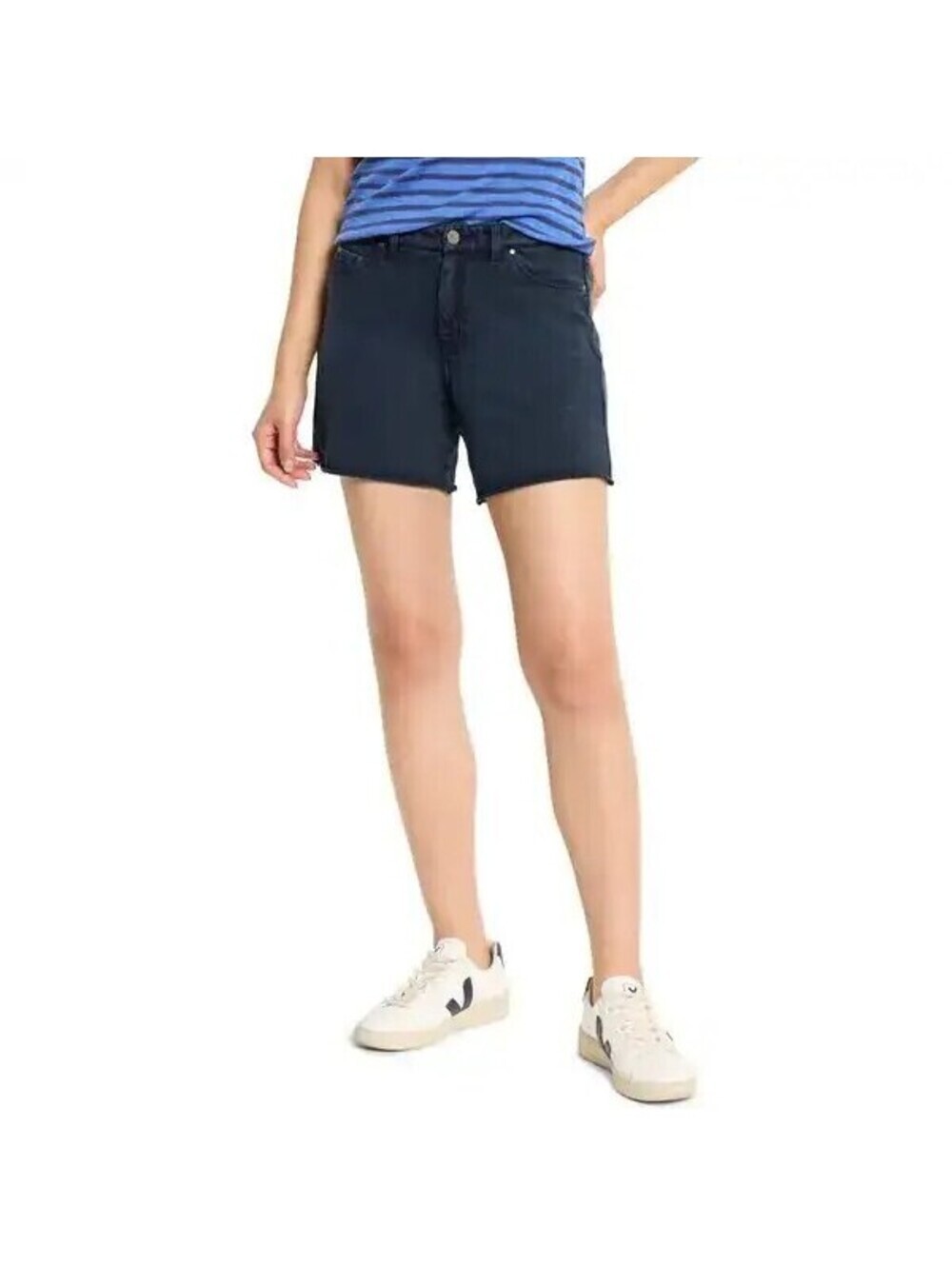 98$ NIC+ZOE French Terry Denim-Look Shorts High Rise Women's Size M Dark Blue